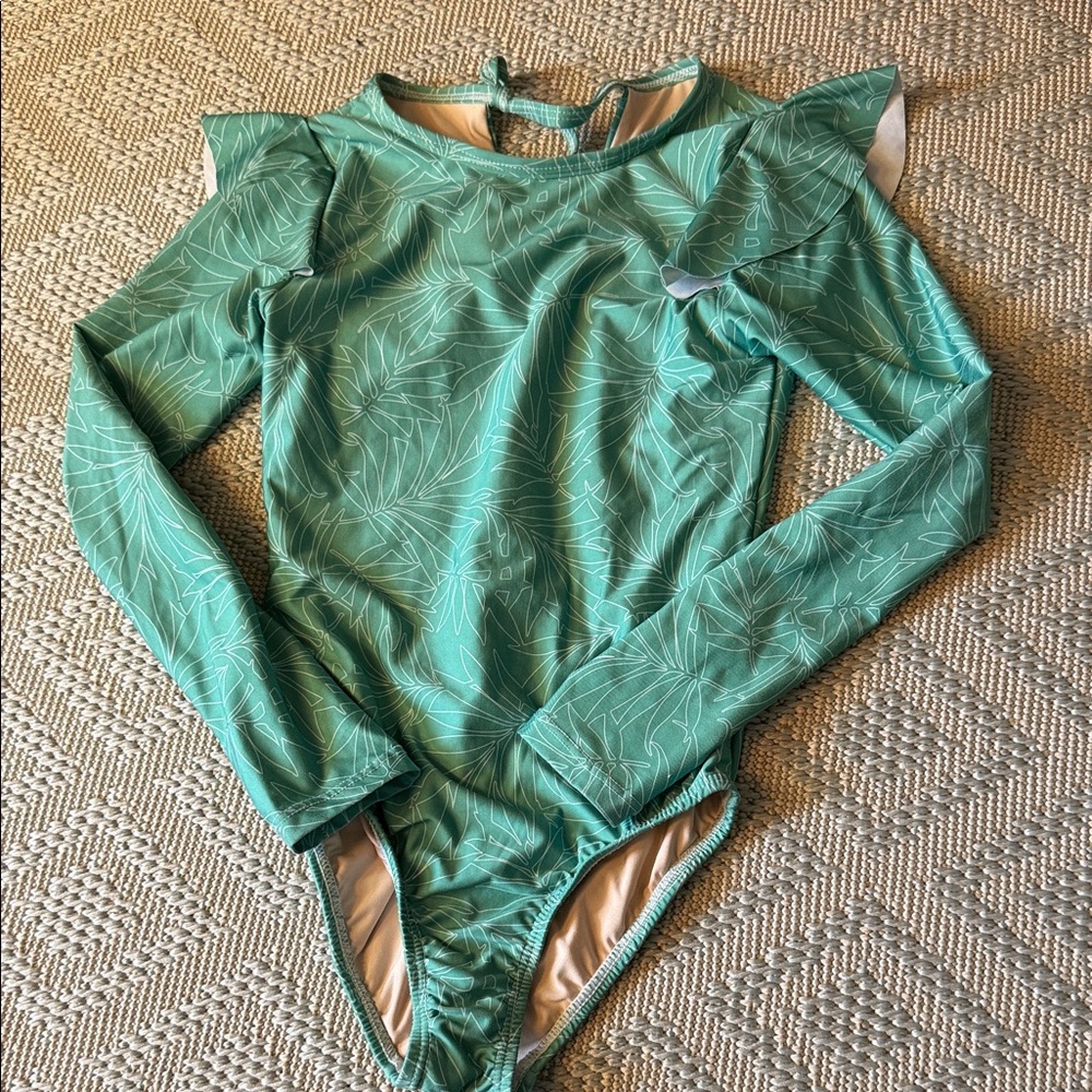 Kids Green Leaf Print Rashguard